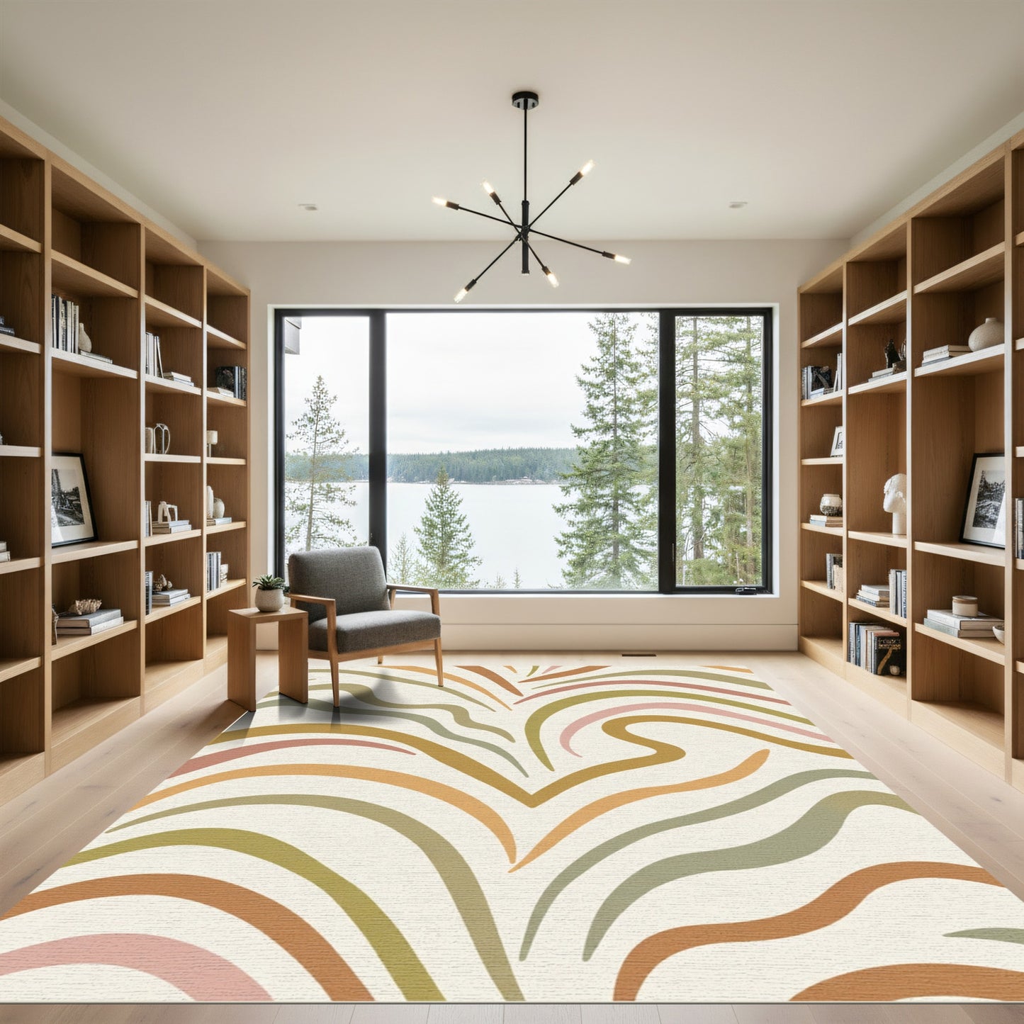 Earthy Abstract Curved Stripe Rug