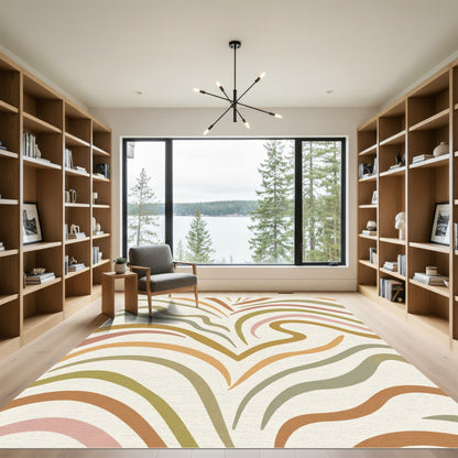 Earthy Abstract Curved Stripe Rug