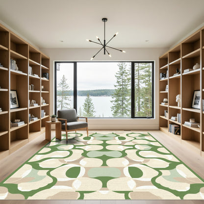 Green Cream Organic Midcentury Organic Rug