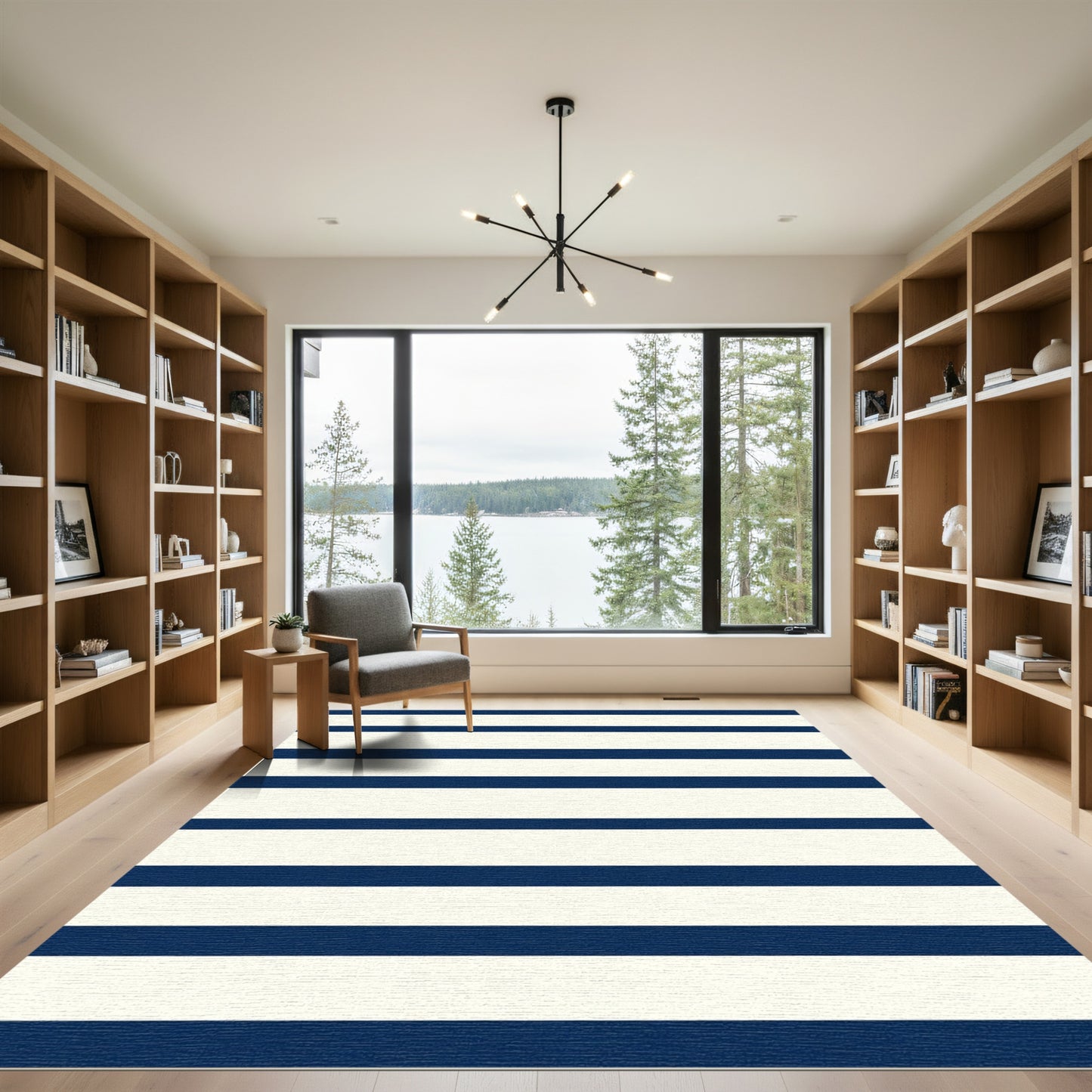 Classic Navy White Horizontal Stripe Rug