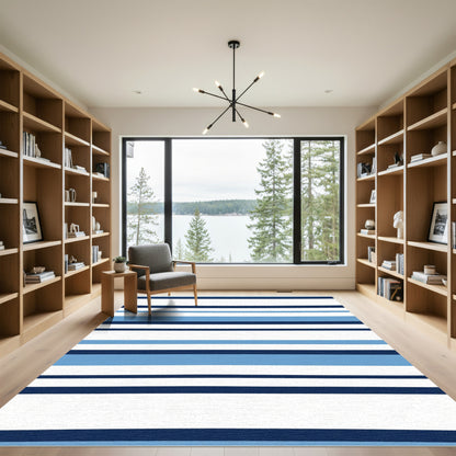 Classic Blue White Stripe Rug