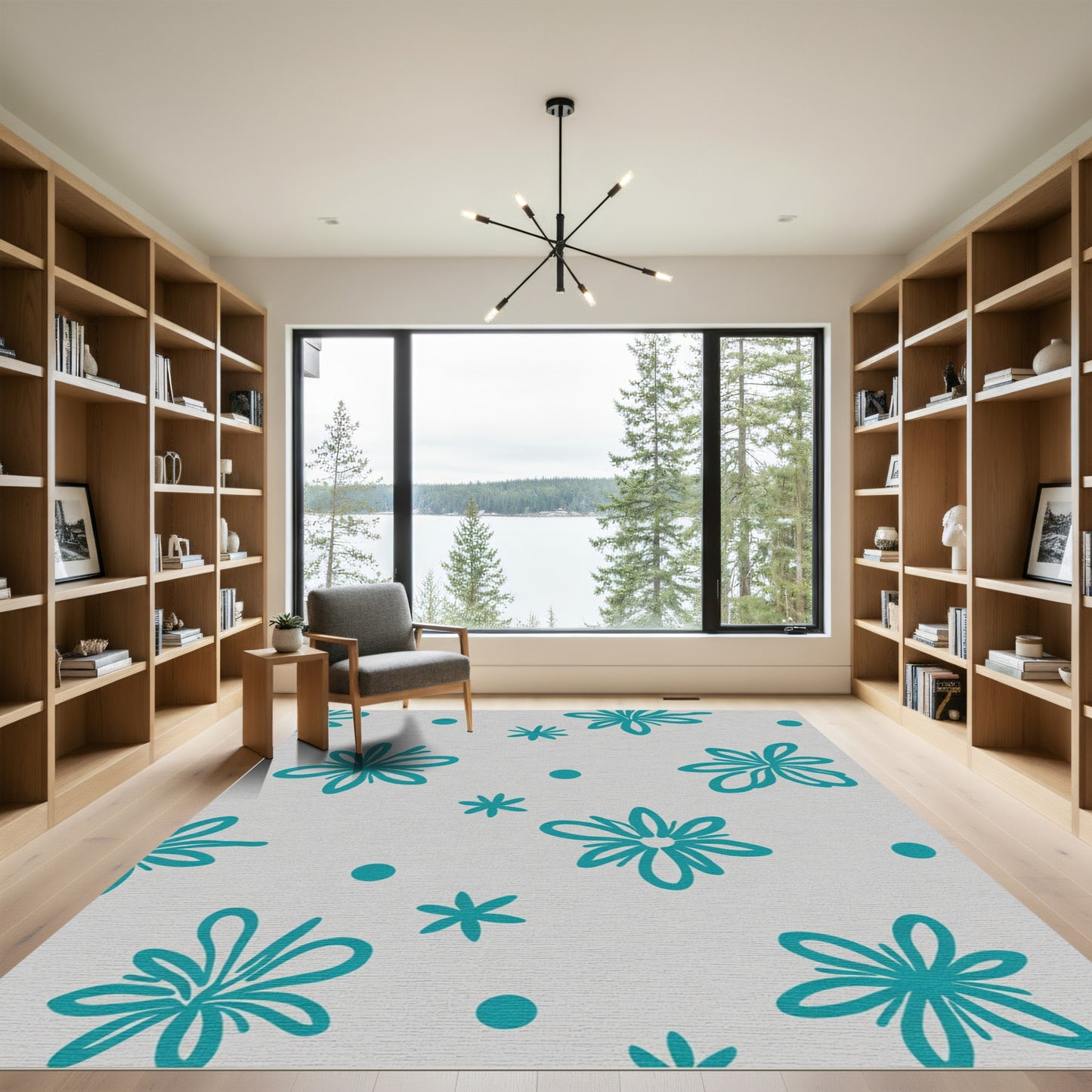 Teal Sunburst Floral Dots Rug