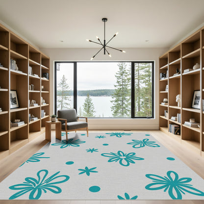 Teal Sunburst Floral Dots Rug