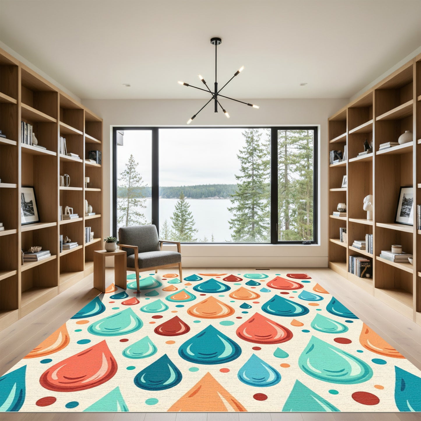 Retro Teal Orange Crimson Drops Rug
