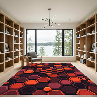 Crimson Orange Hexagon Tessellation Rug