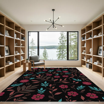 Crimson Floral Leaf Vines Rug