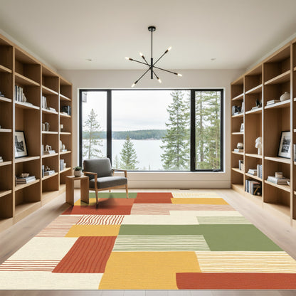 Earthy Terracotta Geometric Stripes Rug