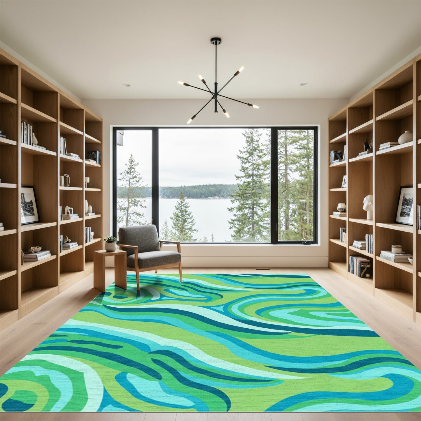 Coastal Aqua Swirls Stream Rug