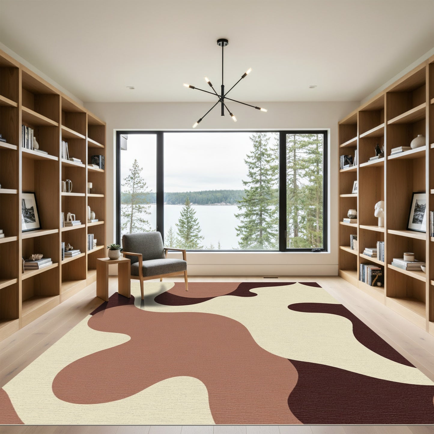 Abstract Cream Brown Organic Waves Rug
