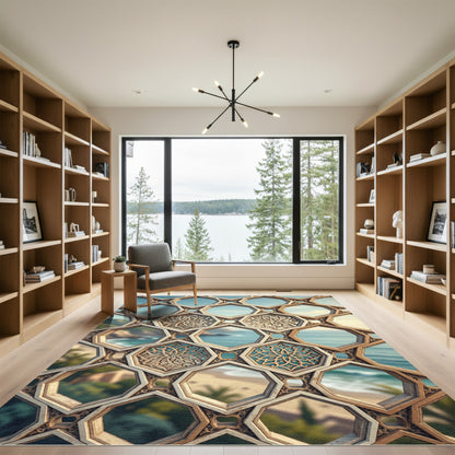 Geometric Beige Lattice Hexagon Tile Rug