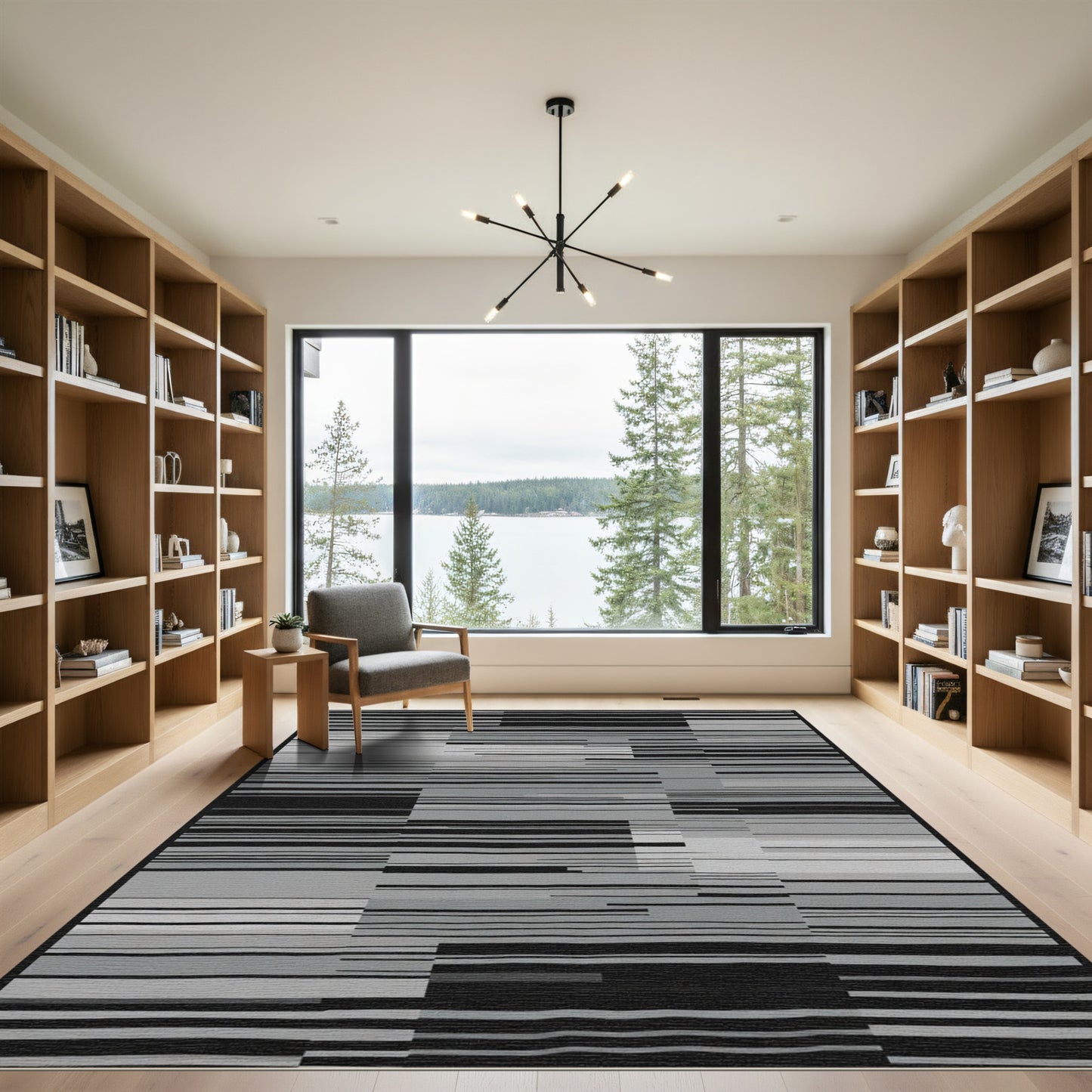 Monochromatic Horizontal Stripe Collage Rug