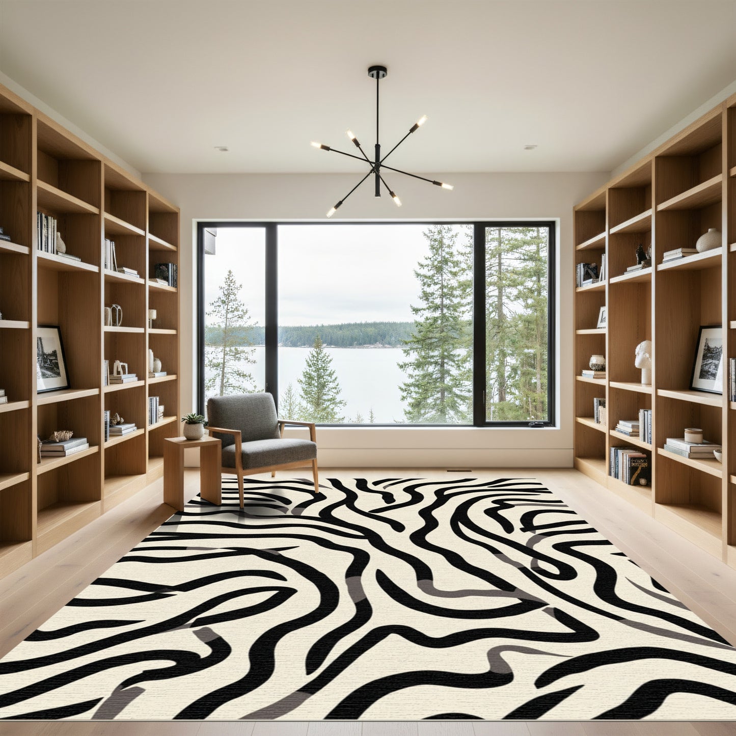 Cream Black Abstract Zebra Stripes Rug