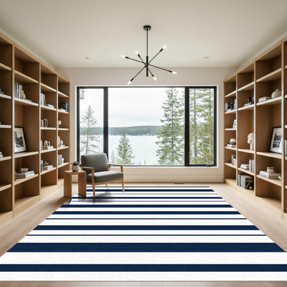 Classic Navy White Stripe Rug