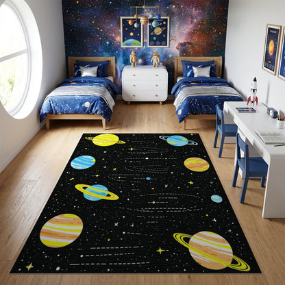 Vibrant Cosmic Planets Rings Stars Rug 2
