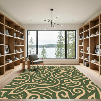 Emerald Swirl Calligraphy Abstract Rug