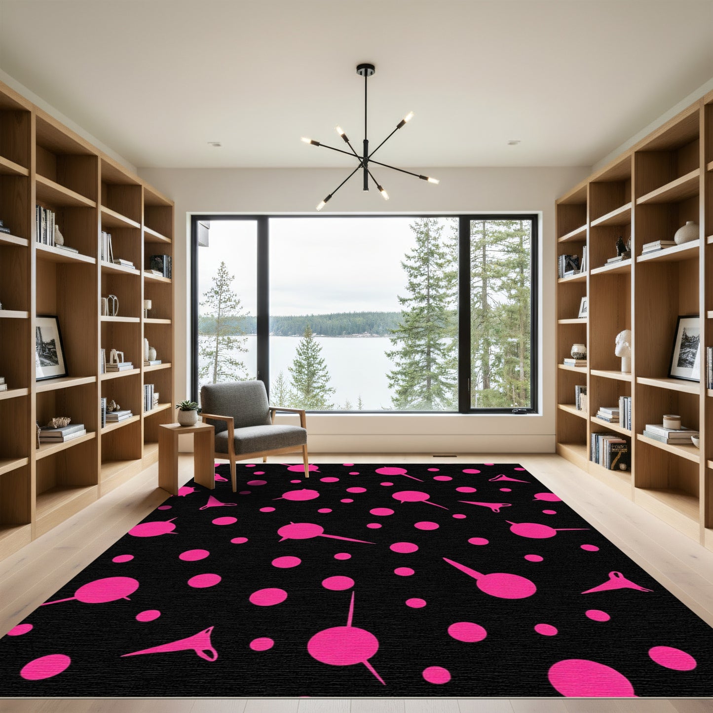 Vibrant Pink Polka Dot Abstract Shapes Rug