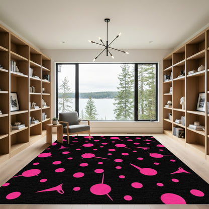 Vibrant Pink Polka Dot Abstract Shapes Rug