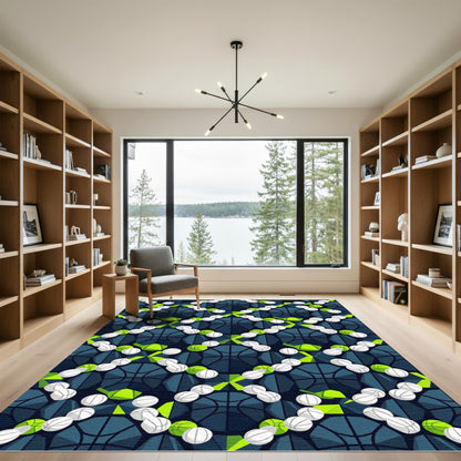 Geometric Blue Basketball Court Graphic Rug