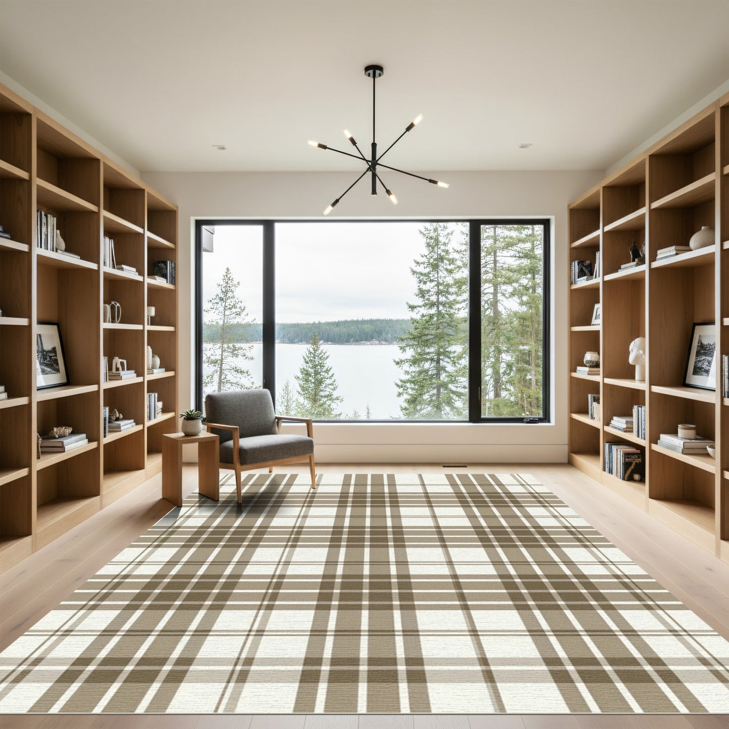 Subtle Beige Plaid Lines Rug