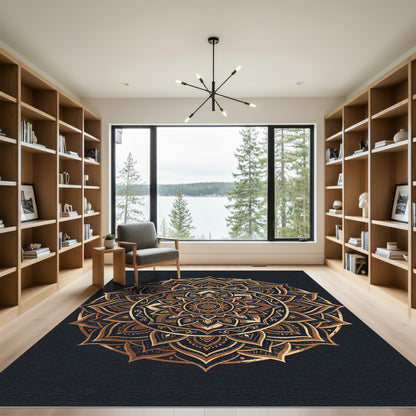 Elegant Gold Mandala Floral Circle Rug