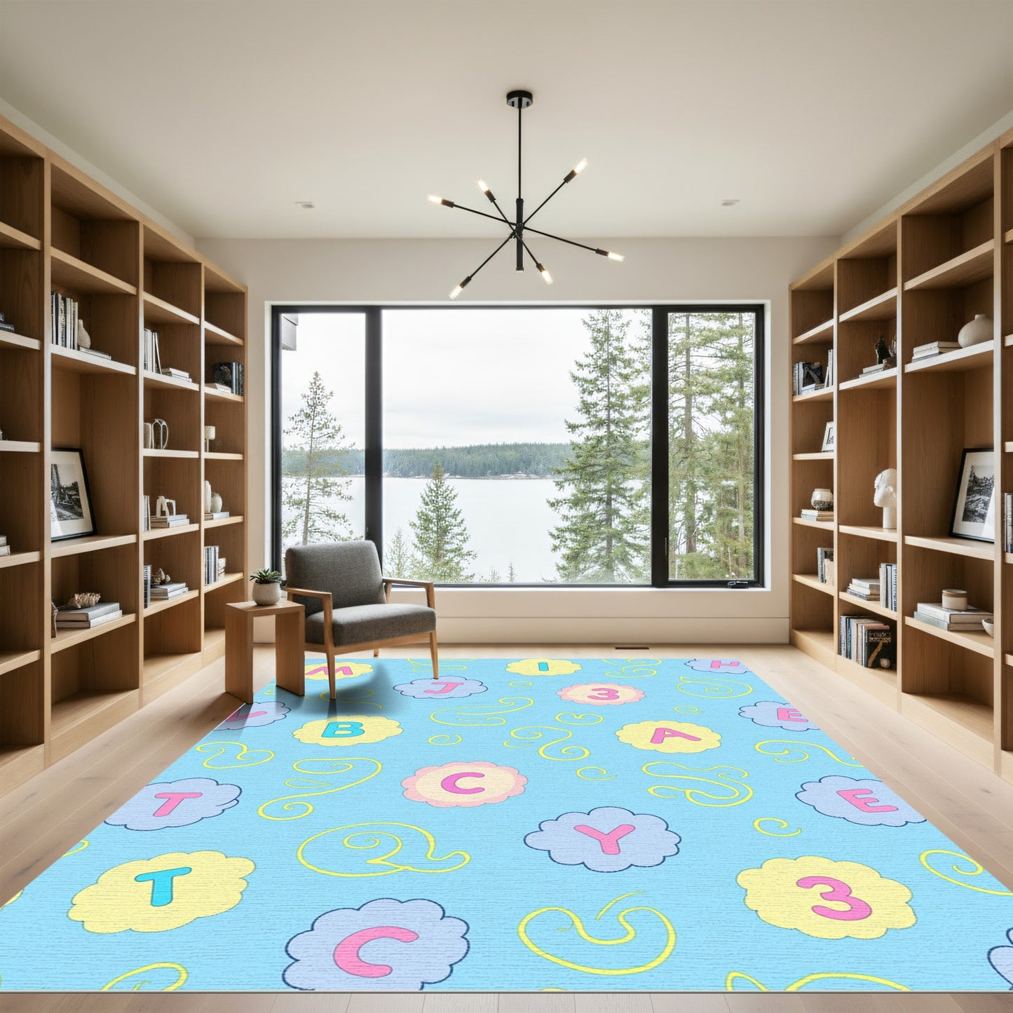 Pastel Alphabet Clouds Swirl Rug