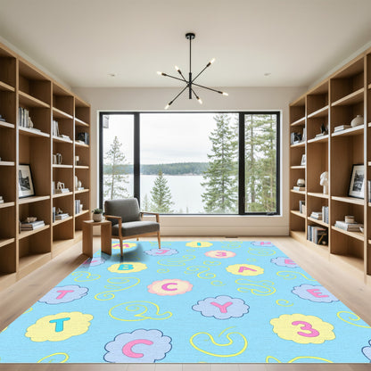 Pastel Alphabet Clouds Swirl Rug