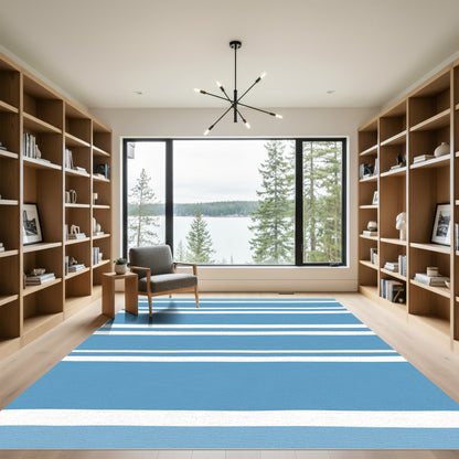 Classic Blue White Horizontal Stripe Rug