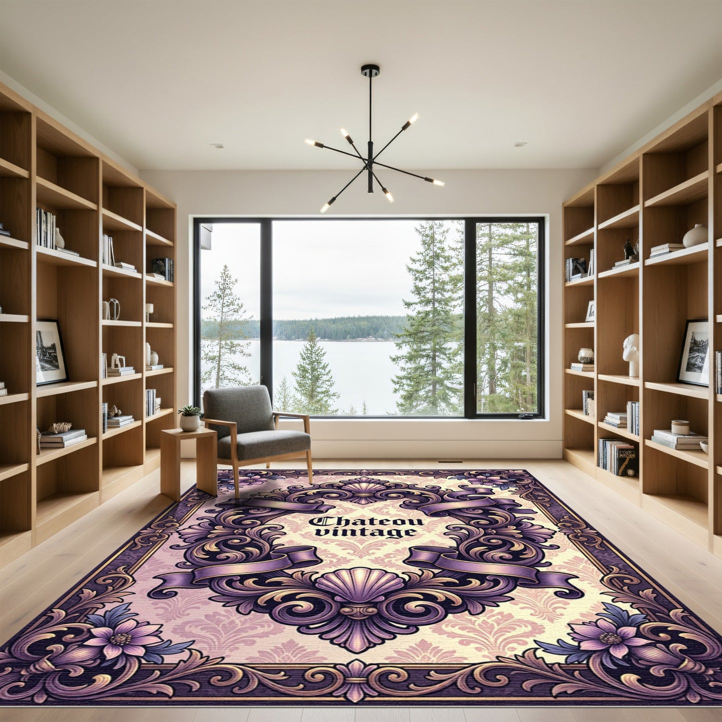 Ornate Purple Victorian Floral Rococo Scroll Rug
