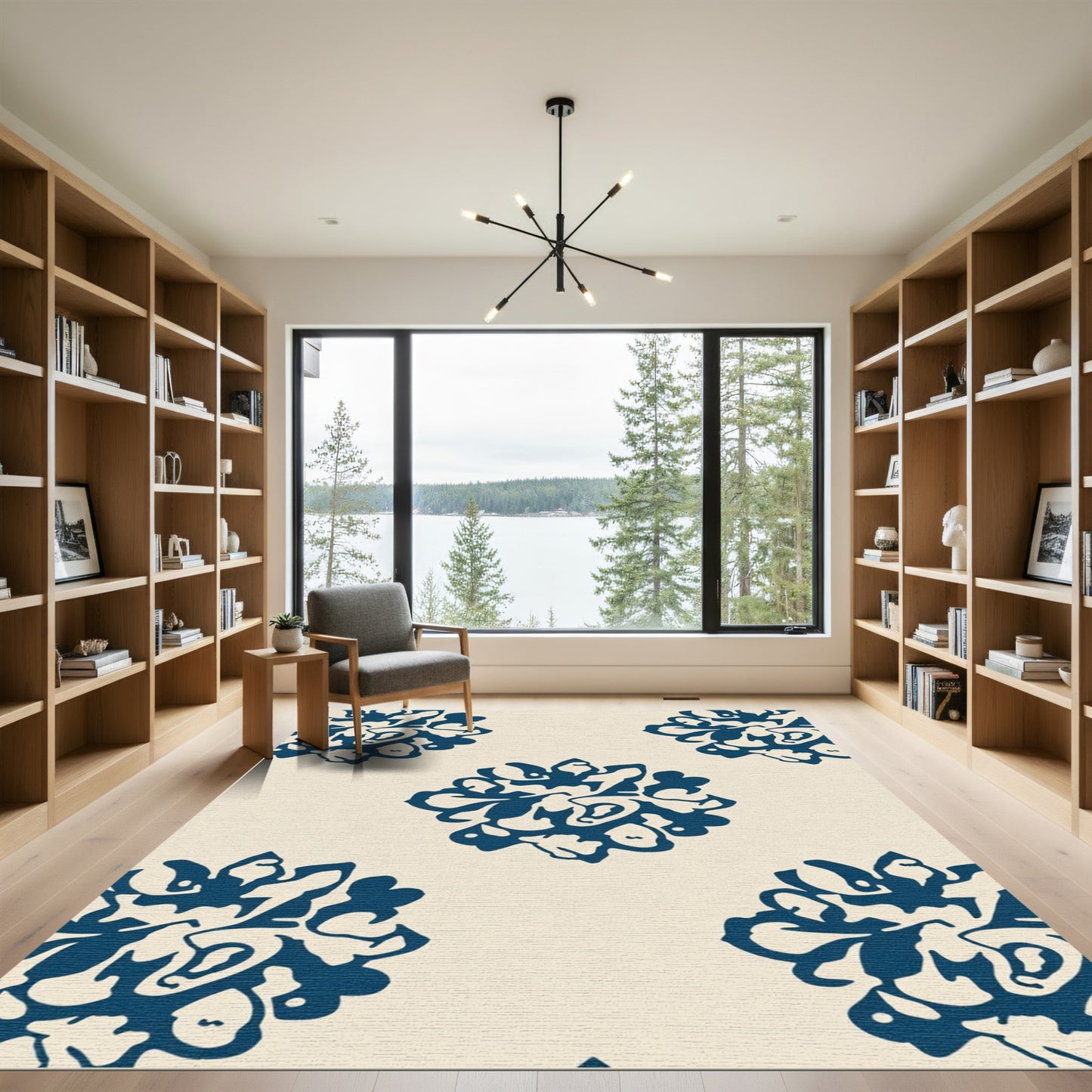 Navy Floral Medallion Cream Rug