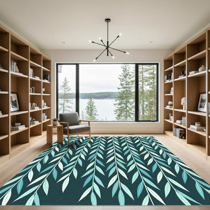 Teal Blue Willow Branch Cascade Rug