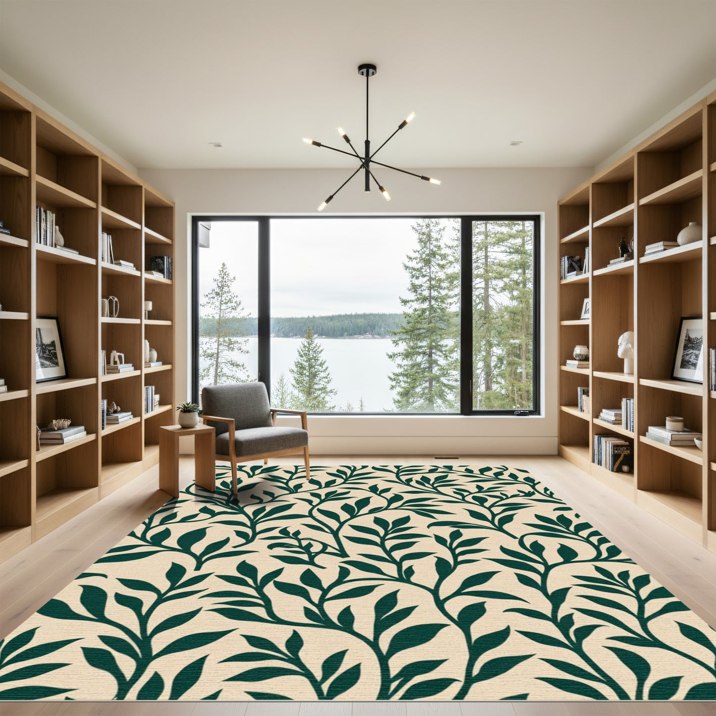 Dark Green Vine Botanical Pattern Rug