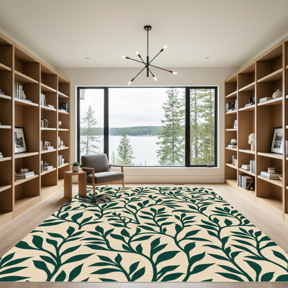 Dark Green Vine Botanical Pattern Rug