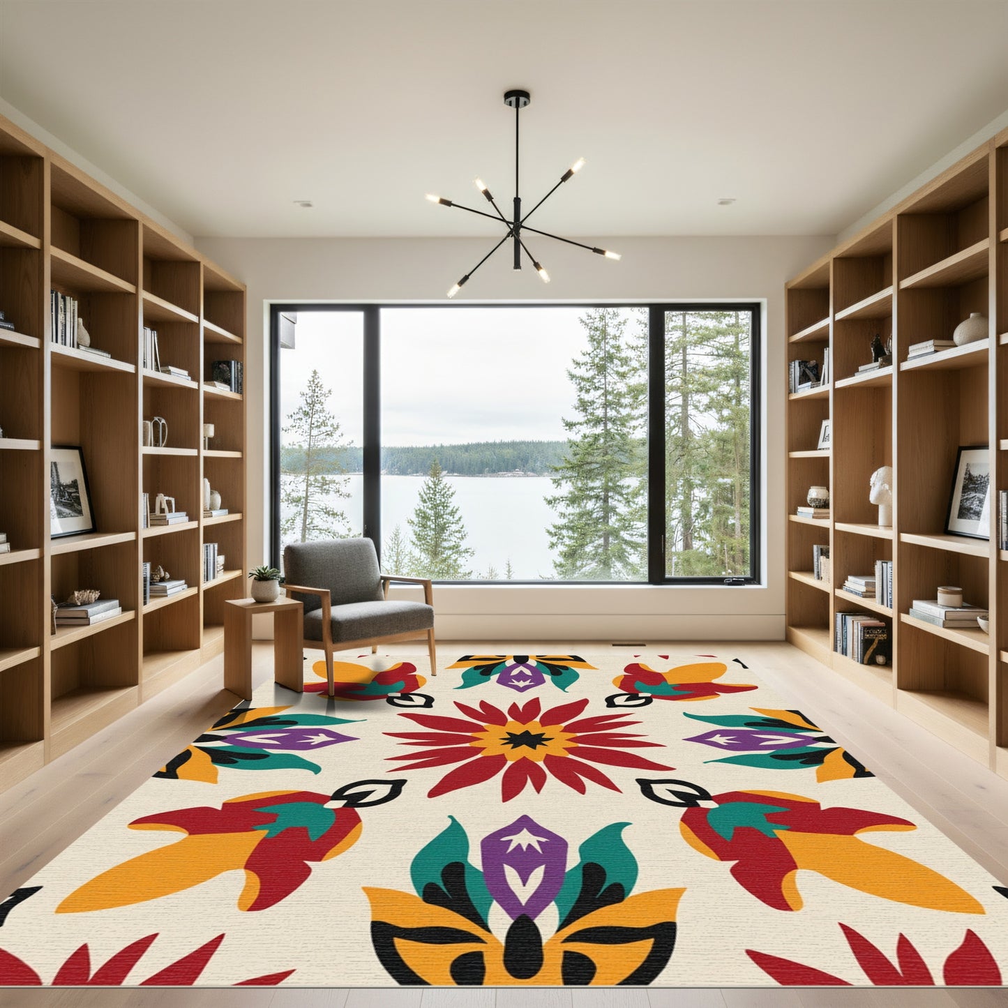 Vibrant Floral Medallion Red Yellow Teal Rug