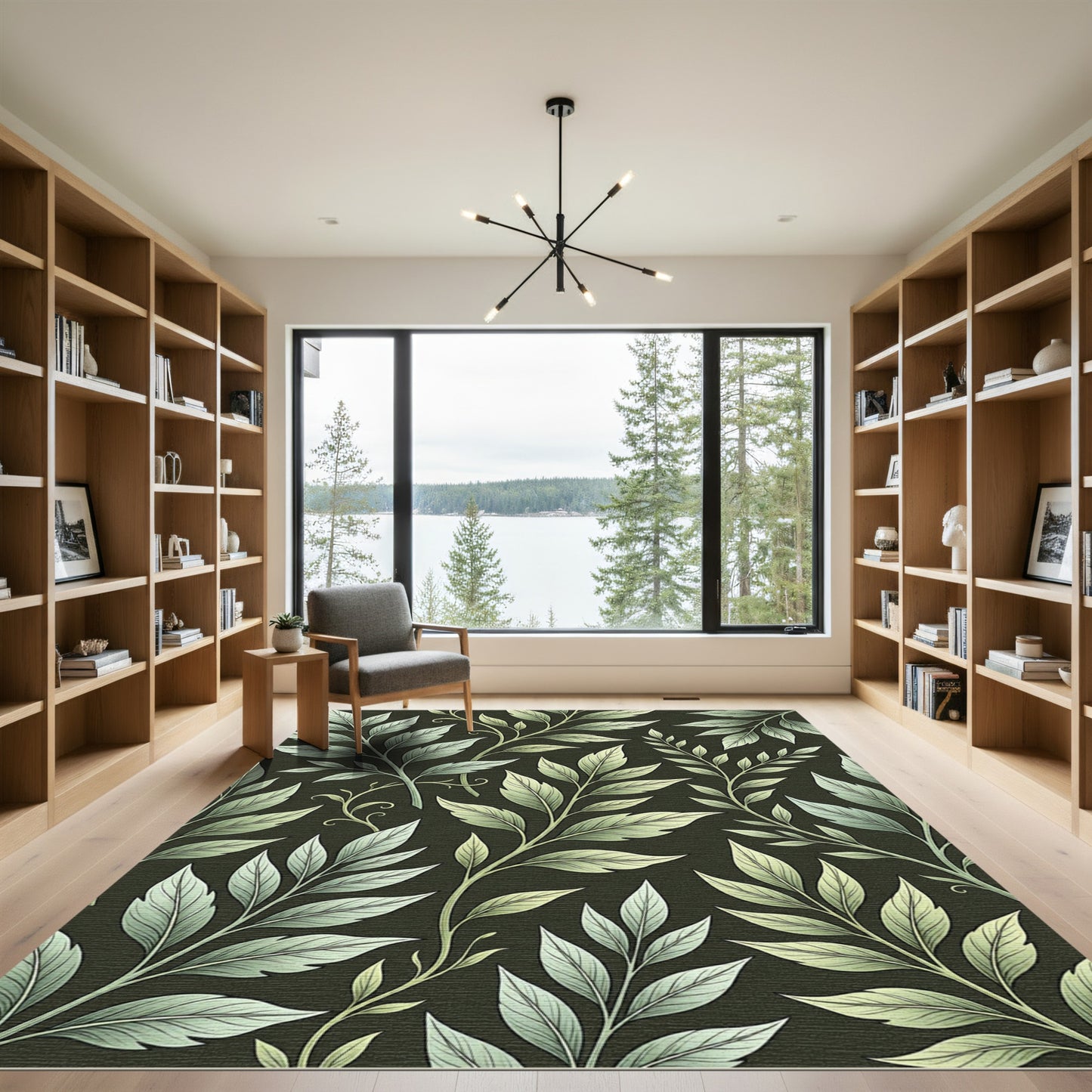 Elegant Sage Botanical Leaf Arrangement Rug