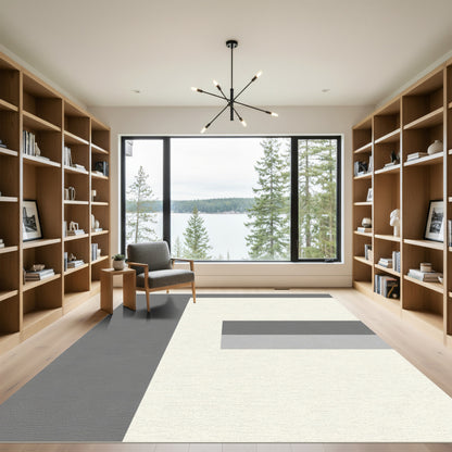 Modern Gray Cream Horizontal Bands Rug