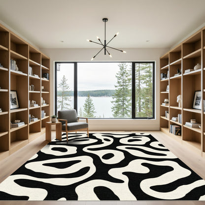 Black Cream Organic Swirl Rug