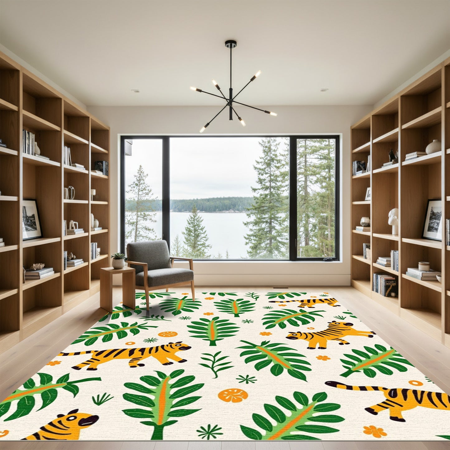 Jungle Tigers Green Leafy Animals Rug