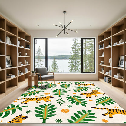 Jungle Tigers Green Leafy Animals Rug