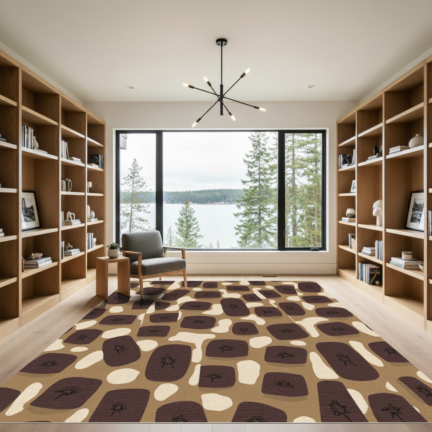 Brown Abstract Organic Shapes Botanical Rug