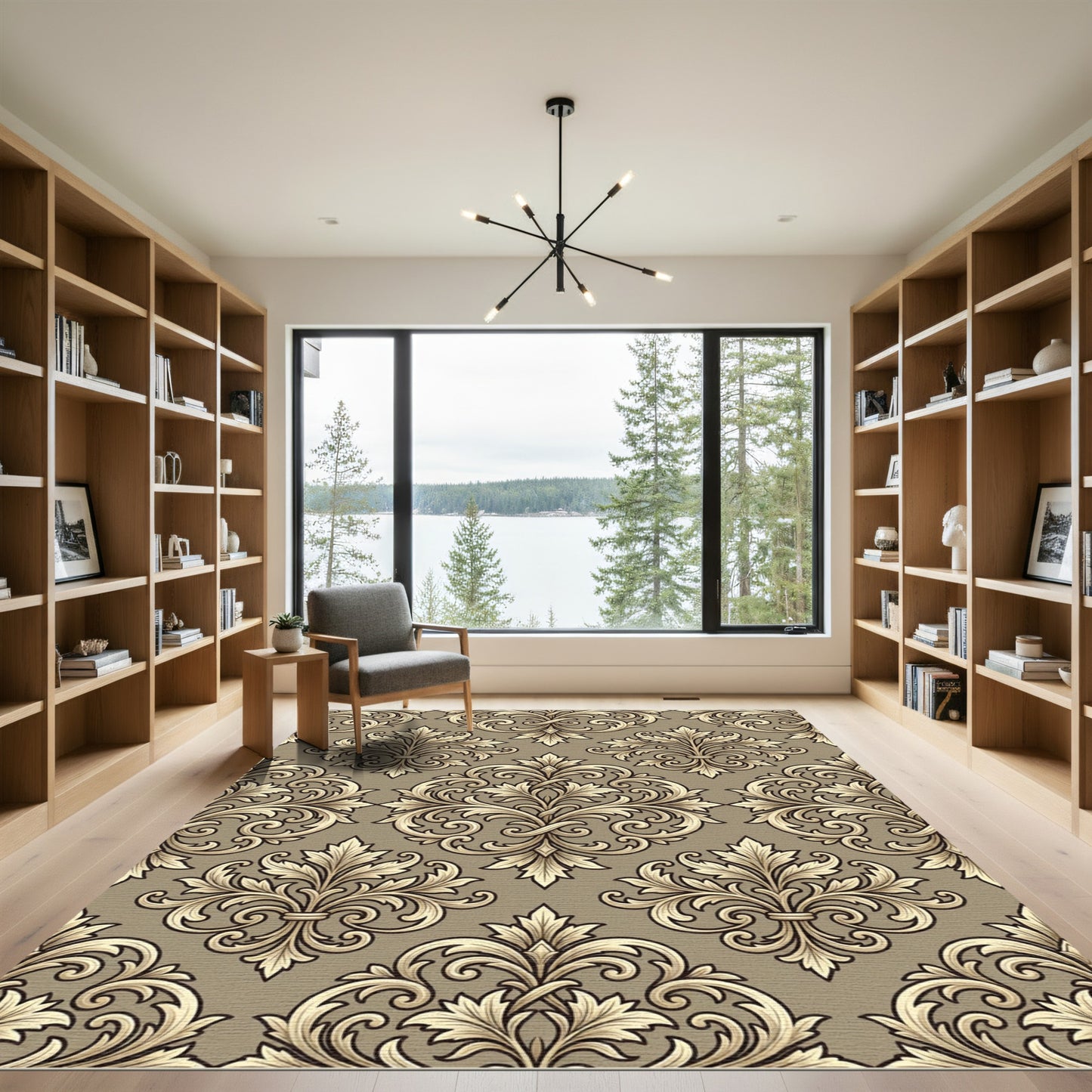 Ornate Gold Leaf Damask Rug