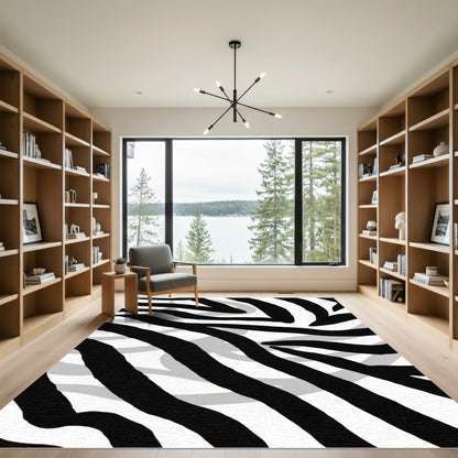 Monochromatic Black White Abstract Stripe Rug
