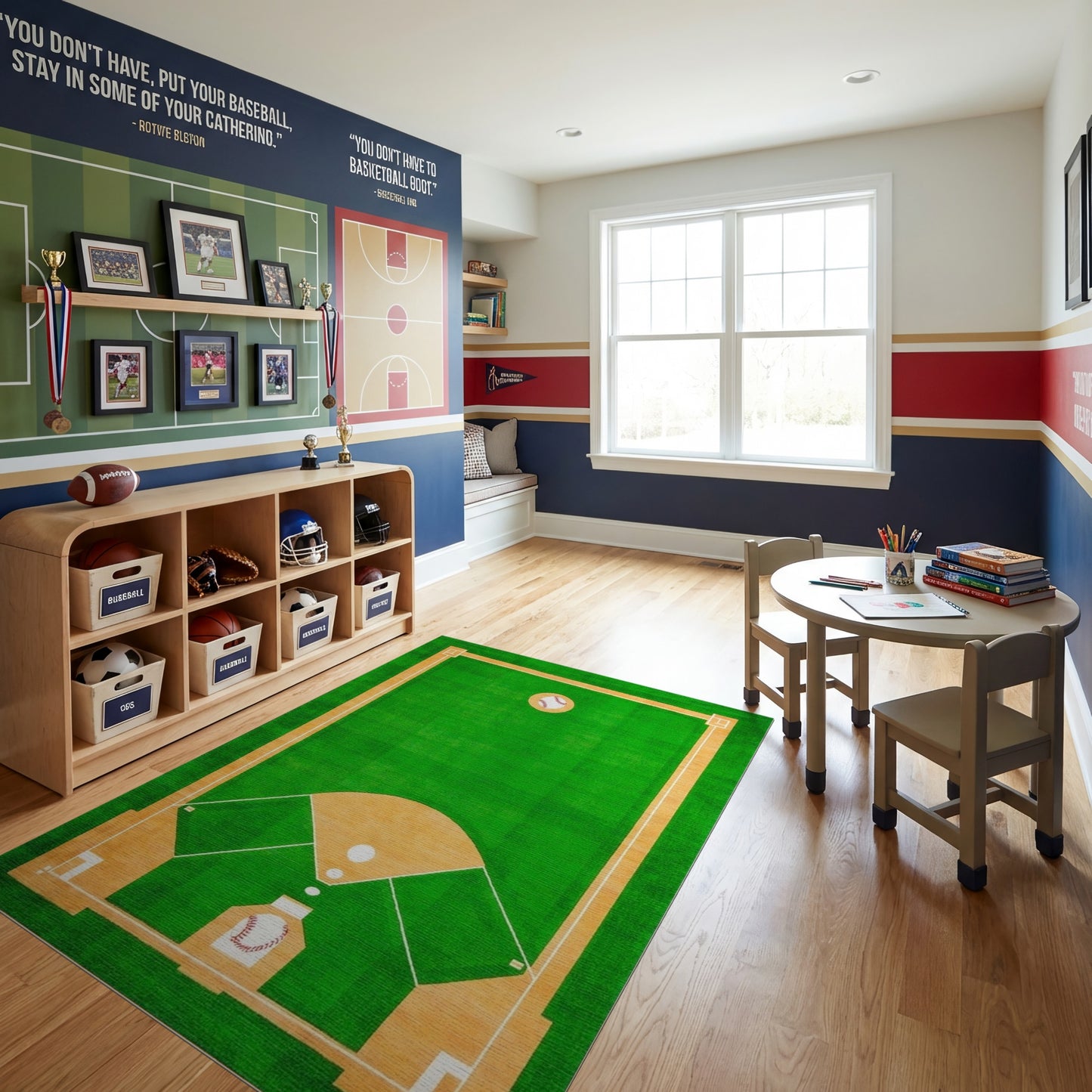 Sporty Green Baseball Diamond Rug