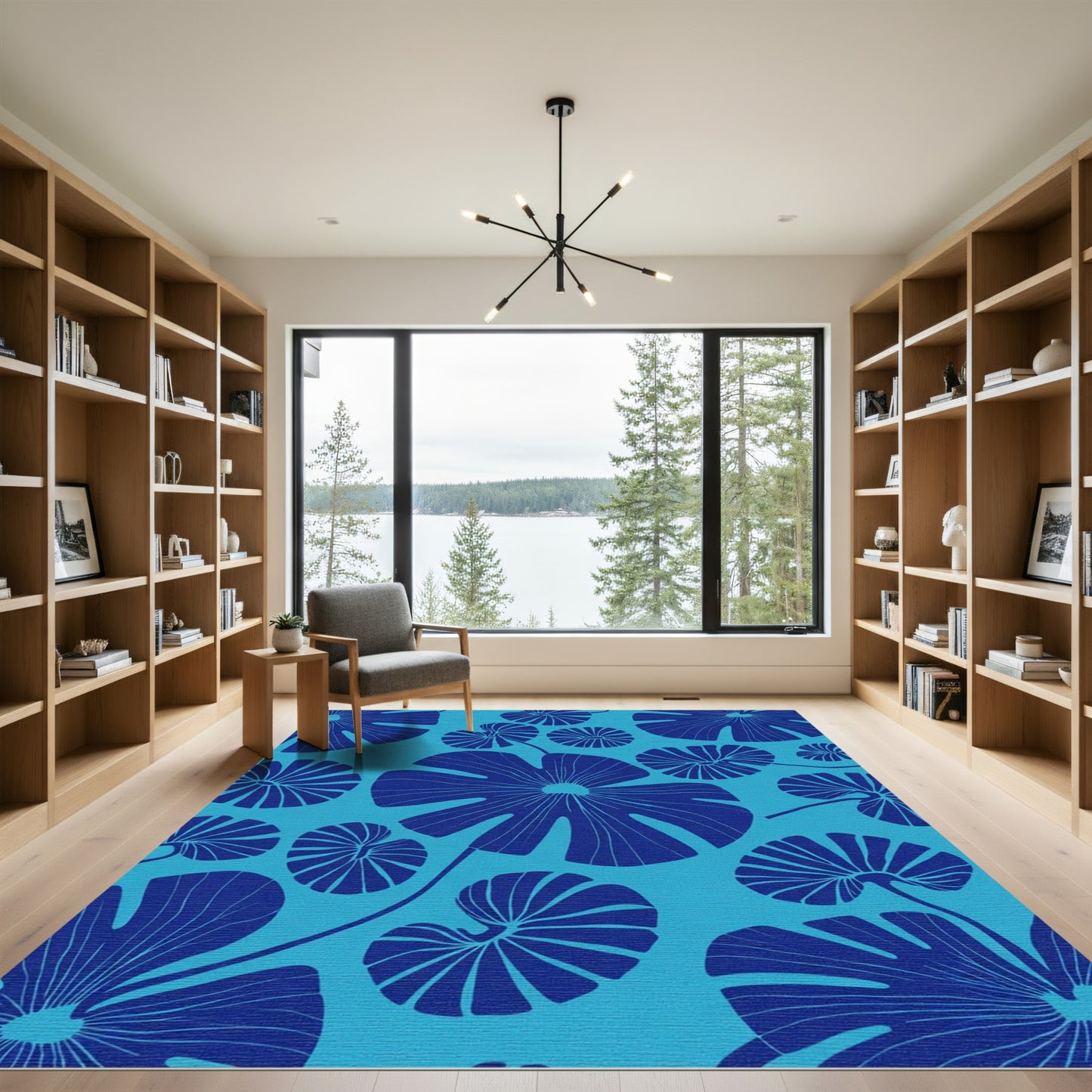 Deep Blue Tropical Leaf Scatter Rug