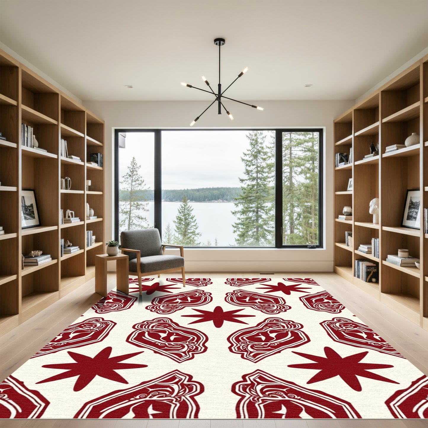 Deep Red Abstract Heraldic Star Rug
