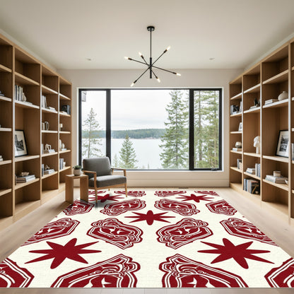 Deep Red Abstract Heraldic Star Rug