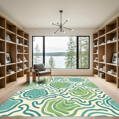 Aqua Green Wavy Organic Forms Rug