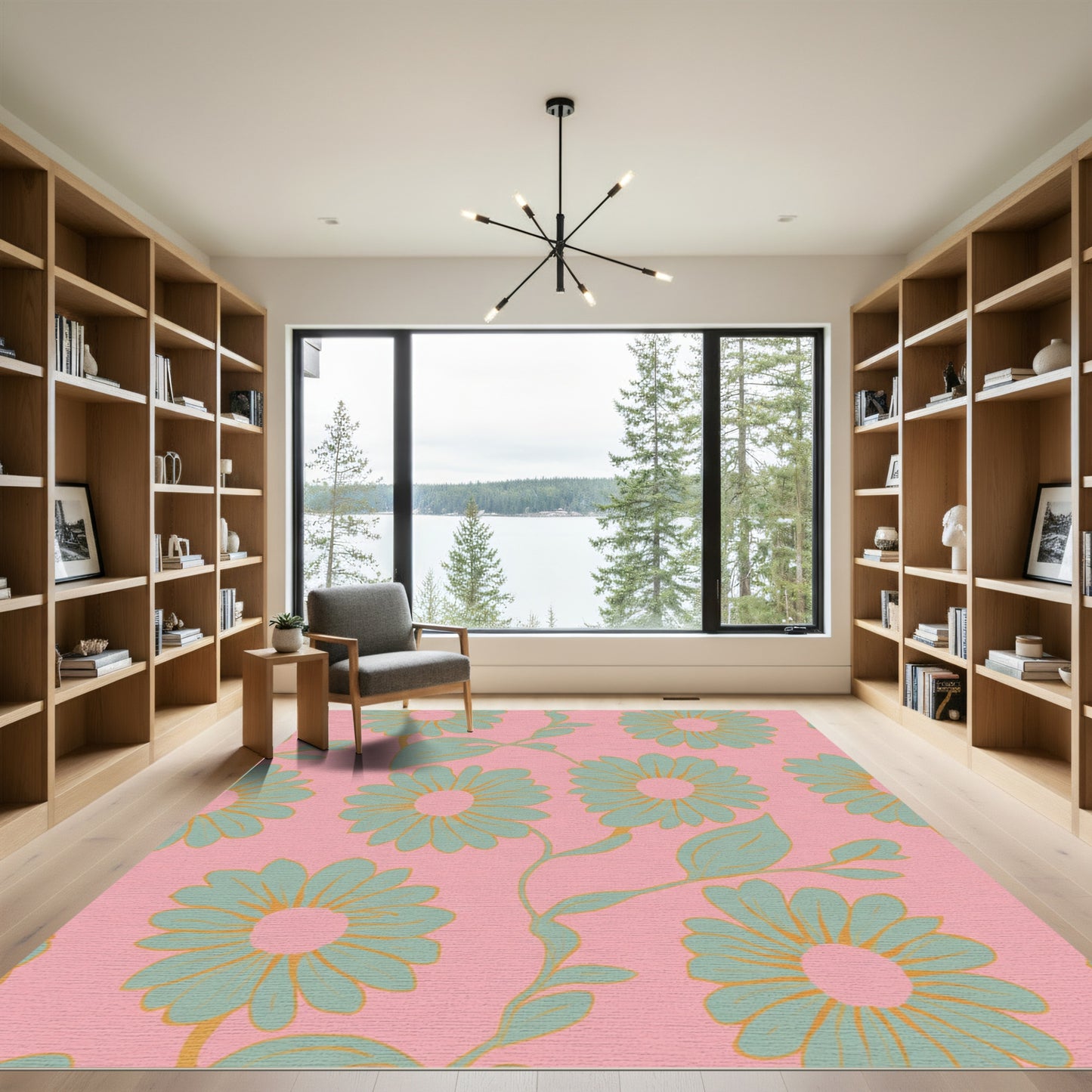 Coral Pink Daisy Vine Rug