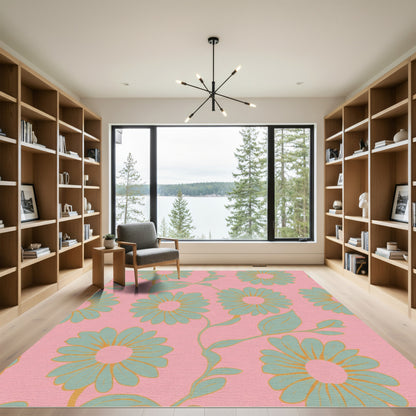 Coral Pink Daisy Vine Rug