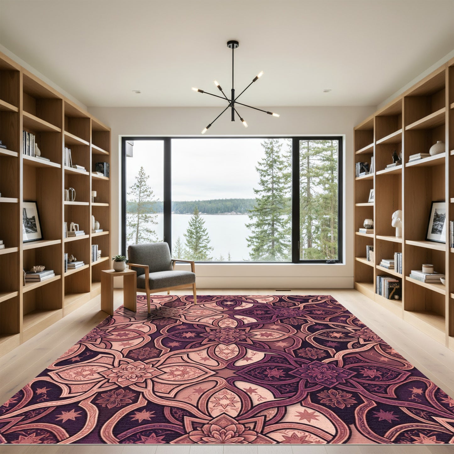 Rich Plum Floral Arabesque Medallion Rug