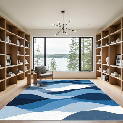 Deep Blue Wave Abstract Layers Rug